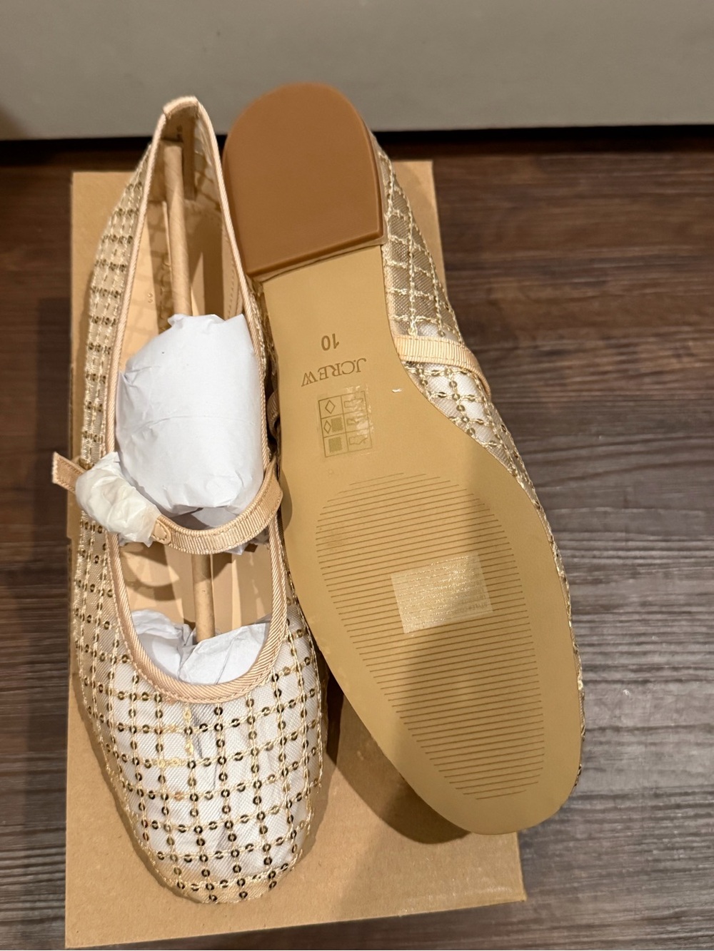 J. Crew Beige and Gold Sequin Mary Jane Flats- Women’s- Size 10 - Picture 2 of 7